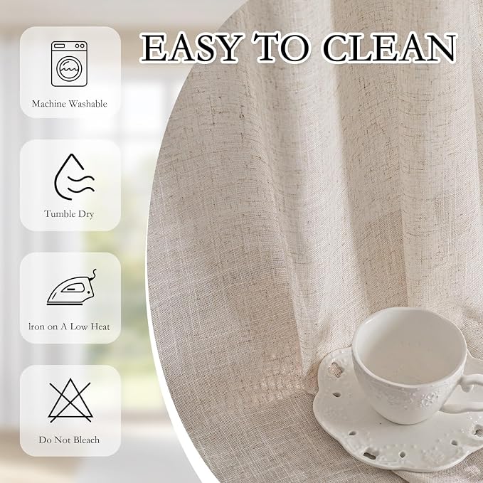 MYSKY HOME Linen Natural Farmhouse Kitchen Curtains 54 inches Long, Boho - Image 7