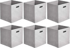 Amazon Basics Collapsible Cube Storage Organizer Bins, 6-Pack, 10.5 x 10.5 x 11 inches, Light Grey