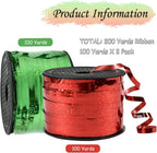 BEISHIDA 2 Pack Christmas Curling Ribbons Red and Green Balloon String Ribbons for Gift Warppping Birthday Christmas Party Decorations（Total 200 Yards）