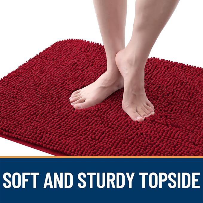 OLANLY Dog Door Mat for Muddy Paws 44x24, Super Absorbent Chenille Mud Mat | Red - Image 4