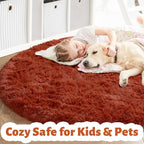 Amdrebio Terracotta Large Furry Round Rug 6Ft - Image 2
