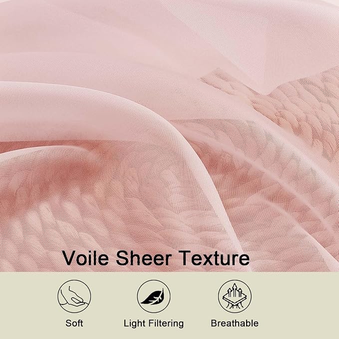 Blush Sheer Curtains for Bedroom Living Room 45 Inch Length 2 Panels, Soft Airy - Image 3