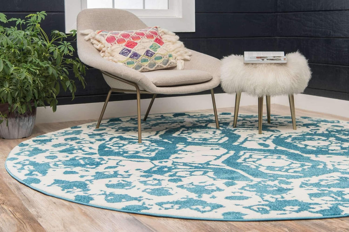 Unique Loom Rosso Collection Vintage Traditional Distressed Blue Round Rug (3' 3 x 3' 3)