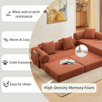107" Oversized Convertible Sleeper Sofa Bed, Corduroy L Shape Sectional Couch, Folding Sofa Bed with Side Pocket, Modern Cloud Floor Mattress Couch, Modular Sofa for Living Room, Orange