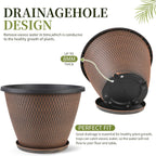 16 inch Plant Pots, Large Planters for Outdoor Plants Set of 4, Round Plastic Flower Pots with Drainage Holes & Trays, Modern Decorative Indoor Garden Pot, Plant Container for House (Black Copper)