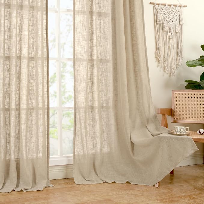 54 Inch Brown Linen Curtains for Small Windows 2 Panels Set, Light Filtering - Image 9