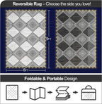 6x9ft Waterproof Outdoor Rug with LED Lights, Foldable Reversible Plastic Straw Mat for Patio RV Camping Picnic Balcony Beach Deck Indoor Outdoor Carpet, Black&White