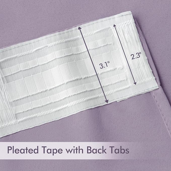 MIULEE Lilac Back Tab Blackout Curtains 52x72 Inches Long 2 Panels Set | Rod - Image 4