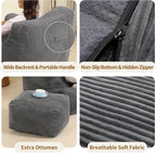 Comfy Gaint Bean Bag Chair with Ottoman, Huge Bean Bag Armchair for Adults and Teens, Dark Grey