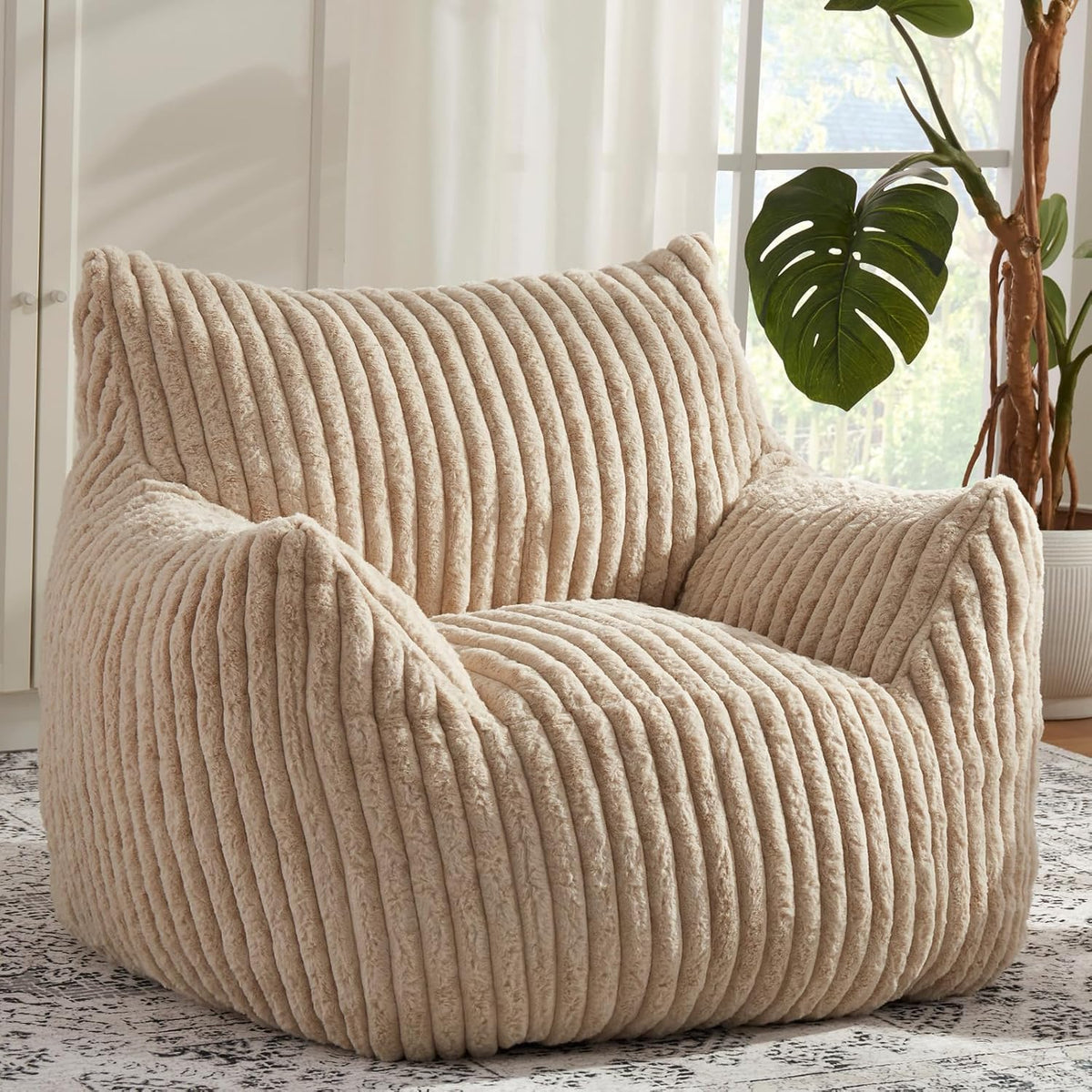 Giant Bean Bag Chairs for Adults with Filling Plush Fluffy Bean Bag Chairs for Teens with Armrests Comfy BeanBag Lazy Couch Sofa Chair for Bedroom Living Room Reading