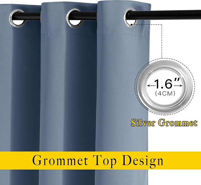 NICETOWN Stone Blue Blackout Curtains 102 inch Length, Grommet Energy Saving - Image 2