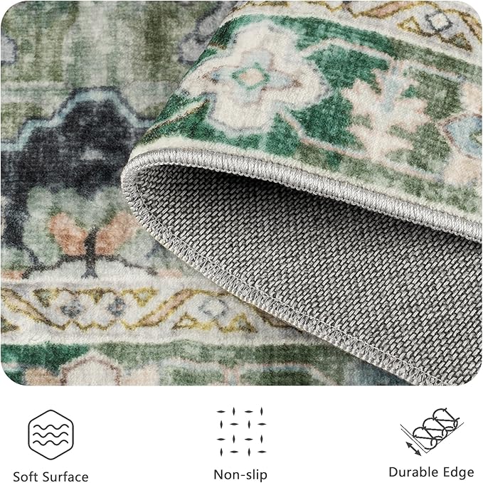 8x10 Area Rugs, Vintage Retro Soft Washable Rug, Non-Slip Low Pile Rugs - Image 6