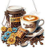 Lxmsja DIY Coffee Beans Diamond Painting Hanging Ornament, Double-Sided Acrylic Flowers Diamond Art Kit, Special Shaped Drill Pendant Window Art Kit, Suncatcher Hanging Craft Decoration 8x8 inch