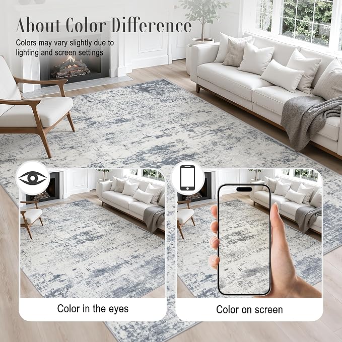 9x12 Area Rug Living Room: Modern Washable Soft Carpet Blue Grey | - Image 6