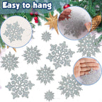 36pcs Iridescent Silver Christmas Snowflake Ornaments, Plastic Sparkling Glitter Hanging Snow Flakes for Christmas Tree Decorations Winter Wonderland Frozen Birthday Party Holiday Home Decor