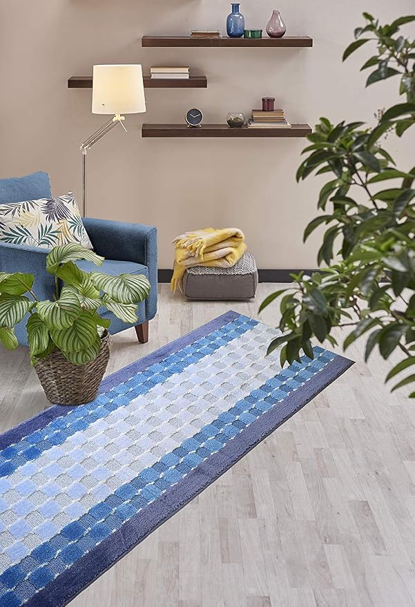 16 Ft Blue Extra Long Hallway Runner Rug, Custom Size, Non Slip Washable | - Image 4