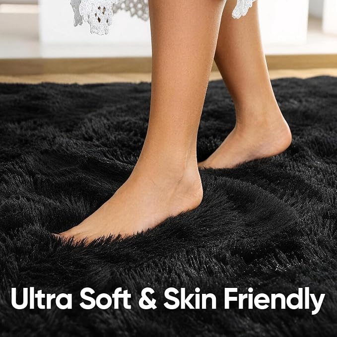 8x10 Extra Large Black Fluffy Area Rug Non-Slip - Image 5