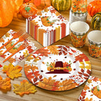 80pcs Fall Thanksgiving Paper Plates and Napkins Forks Dinner Cake Plates Autumn Leaves Pumpkin Party Decorations for Fall Thanksgiving Holiday Wedding Birthday,Serves 20 (Autumn)