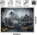 Avezano Halloween Photography Backdrop Full Moon Scary Night Castle Pumpkins Party Background Spooky Witch Bats Cemetery Child Kids Halloween Party Decorations Photoshoot Backdrops (8x6ft, Gray)