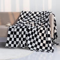LOMAO Throw Blankets Flannel Blanket with Checkerboard Grid Pattern Soft Throw Blanket for Couch, Bed, Sofa Luxurious Warm and Cozy for All Seasons (Black, 90"x90")