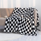 LOMAO Throw Blankets Flannel Blanket with Checkerboard Grid Pattern Soft Throw Blanket for Couch, Bed, Sofa Luxurious Warm and Cozy for All Seasons (Black, 40"x50")