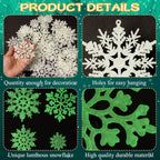 Christmas Snowflake Ornament Glow in The Dark Decorations- 36Pcs Luminous Plastic Snowflake Ornaments for Christmas Tree Decorations Winter Wonderland Bedroom Home Frozen Party Supplies