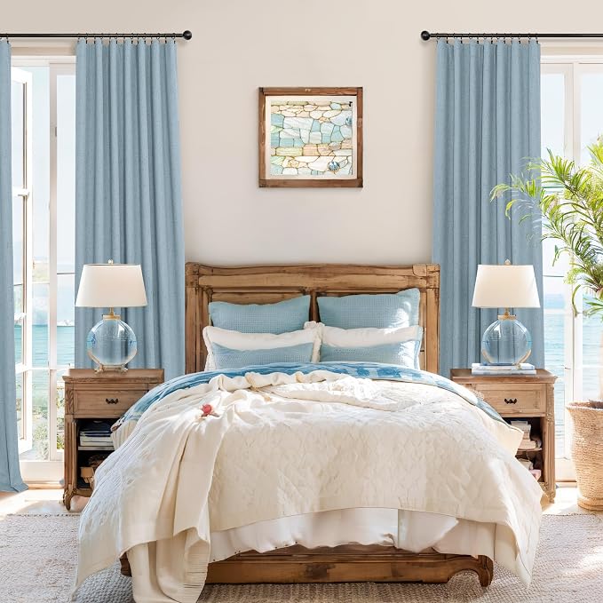 Dusty Blue Blackout Curtains for Nursery 54 Inch Length 2 Panel Chic Linen Look - Image 7