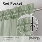 Simplebrand Sage Sheer Curtains 63 Inch Length 2 Panels, Rod Pocket Solid Color - Image 2
