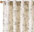 Extra Long Grey Vintage Floral Linen Curtains Farmhouse 2 Panels | Elisa Series by Lazzzy