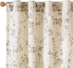 Extra Long Grey Vintage Floral Linen Curtains Farmhouse 2 Panels | Elisa Series by Lazzzy