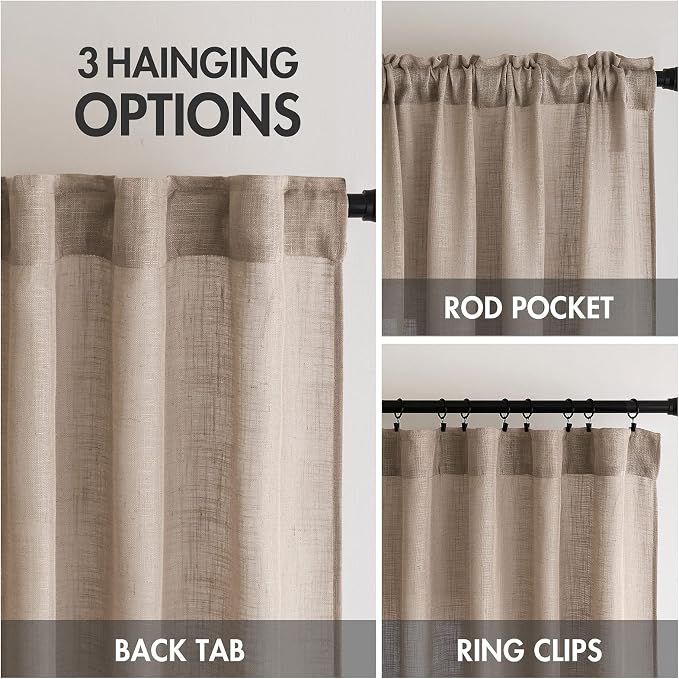 MIULEE Taupe Linen Curtains 37x72 Inch Length 2 Panels - Image 3