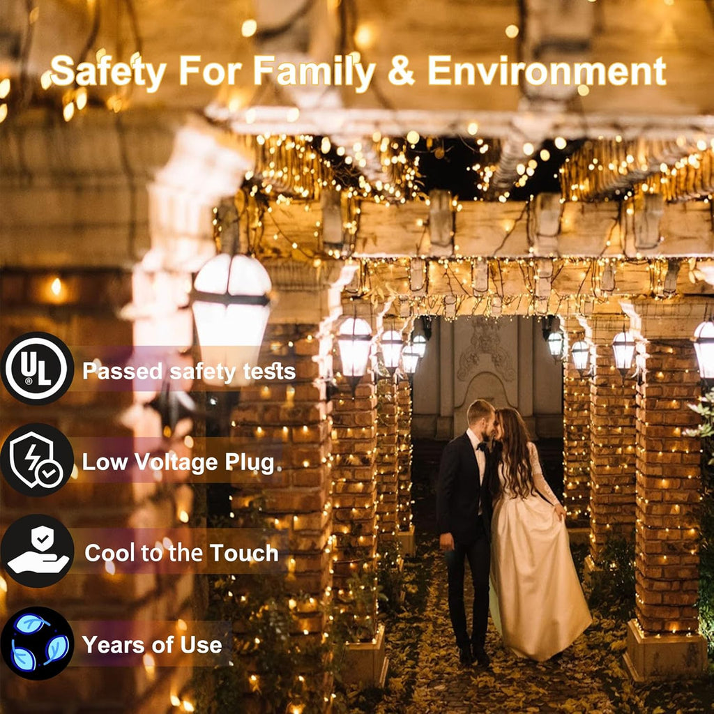 66FT Christmas Decorative Lights, Connectable 200 LED Green Wire Fairy String Lights Plug in, 8 Lighting Modes LED String Lights, for Indoor Outdoor Xmas Tree Wedding Party Decoration Warm White