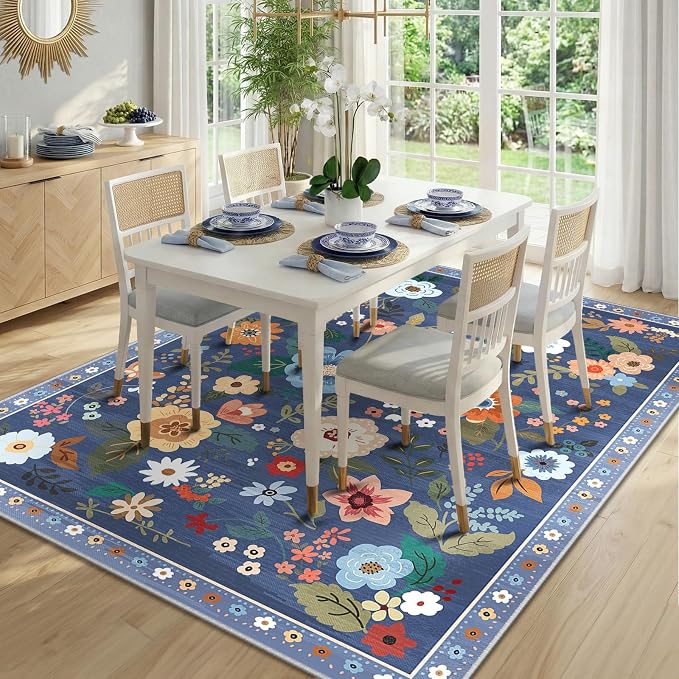 RELEANY Floral 5x7 Area Rug Machine Washable Soft Print Boho Carpet Non Slip - Image 8