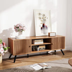 COMHOMA TV Stand for Living Room, Mid Century Modern Entertainment Center for 55/60/65 Inch TVs, Retro Brown TV Console with Fluted Door Cabinets and Open Adjustable Shelve Storage for Bedroom