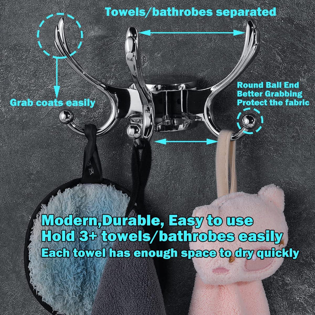Heavy Duty Swivel Coat Hook Space Saving Towel Rope Hook Wall Mount Triple Swing Arms for RV Bathroom Kitchen Garage,Polished Chrome