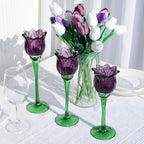 VOHO 6pcs Purple Tulips Candle Holders Gifts for Halloween, Thanksgiving, Easter, Elegant Purple Tealight Candle Holder for Modern Room Decor, Glass Tulip-Like Tea Lights Holder Wedding Holiday Table