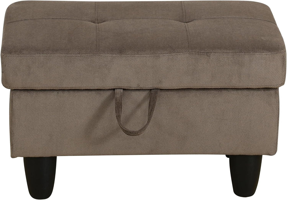 Ottoman Rectangular Storage Ottoman Bench, Flannel Footrest Stool Footstool with Lid for Living Room, Bedroom, Entryway, Brown, 28.5"x19"x17.5"