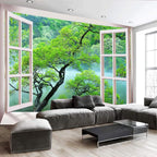 FENDROM Misty Lake Forest Tapestry Wall Hanging Nature Green Tree Landscape Window View Tapestries for Bedroom Living Room Dorm Decor