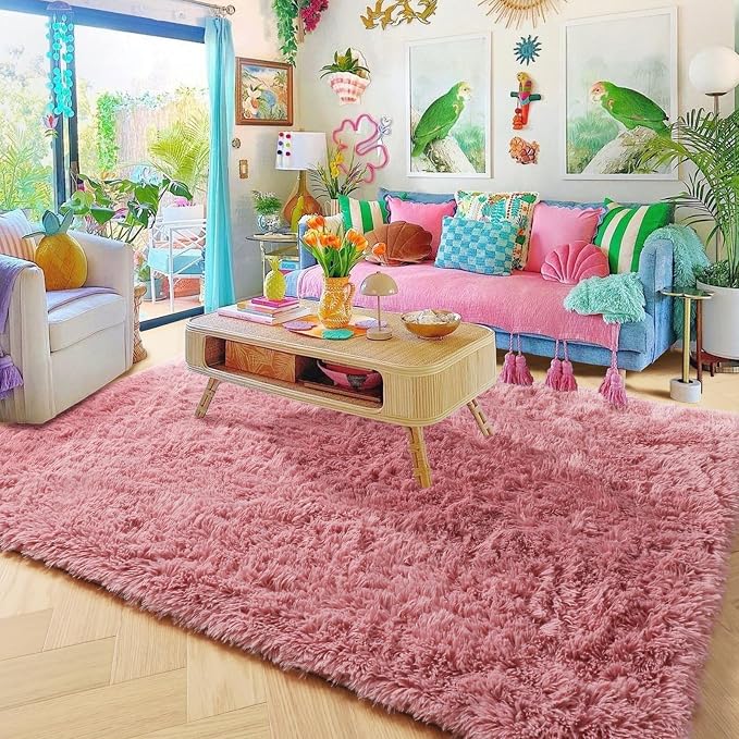 Amdrebio Blush Pink Shaggy Small Area Rug 3x5 - Image 5