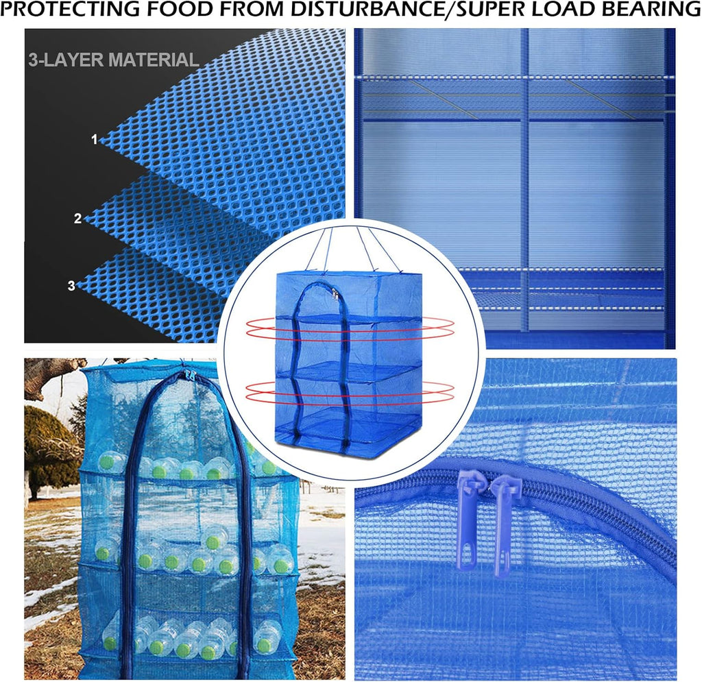 Drying Rack 6 Layers Folding Fish Mesh, Foldable Nylon Netting, Hanging Drying Fish Net, for Shrimp Fish Fruit Vegetables Herb, with Zipper Opening-Blue (37.4X19.6X19.6 in)…