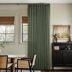Pleated Semi Sheer Memory Shape Olive Green Linen Curtains 90 Inches Long | - Image 7