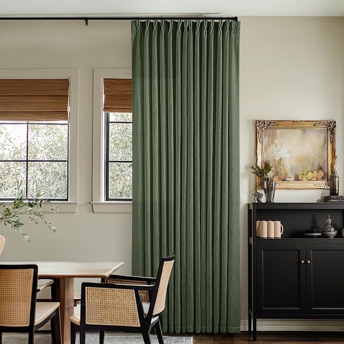 80 Inches Long Olive Green Pinch Pleat Thick Linen Curtains - Image 9