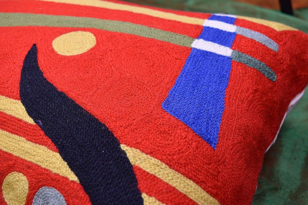 Lumbar Kandinsky Red Abstract Pillow Cover Modern Throw Pillowcase Chair Cushion Contemporary Farmhouse Pillowsham Couch Handembroidered Wool Size 14x20
