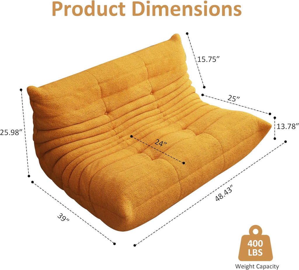 Bean Bag Chair, Oversized Loveseat Fireside Chair for Adults, 2 Seater with Memory Foam Filled, Lazy Sofa Lounge Floor Sofa for Living Room, Bedroom, Office, No Assembly Required. (Yellow)