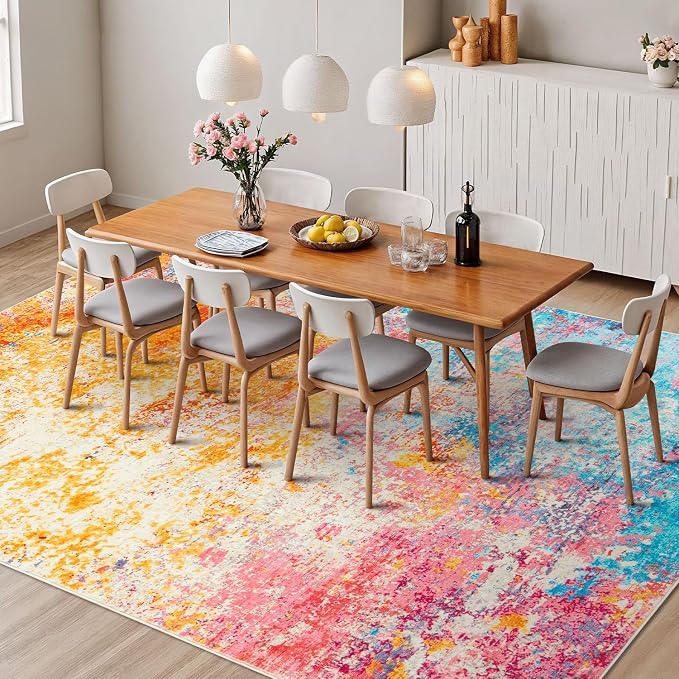 Rugflix 5x8 Area Rugs for Living Room, Washable Colorful Rainbow Large Rug | - Image 4