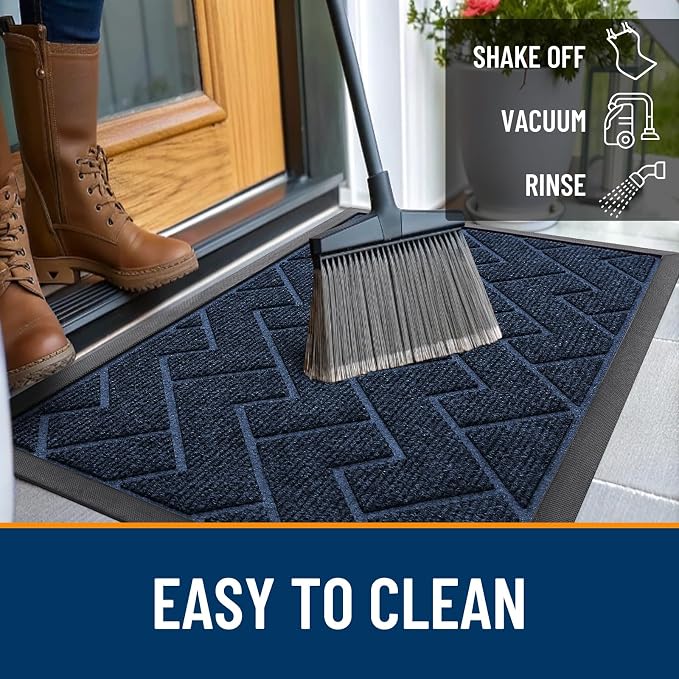 OLANLY Front Door Mat Outside 47x32, All-Season Absorbent Rubber Doormat | Blue - Image 6