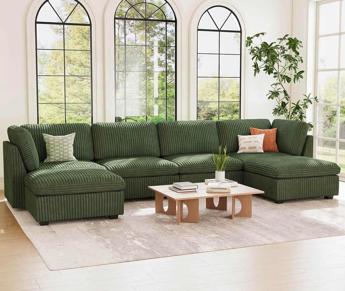 Belffin Modular Sectional Sofa with Storage Ottoman, Oversized Cloud Couch Sectional with Extra Deep Seat, Convertible Upholstered U Shaped Sectional Couches for Living Room, Plush Corduroy Green