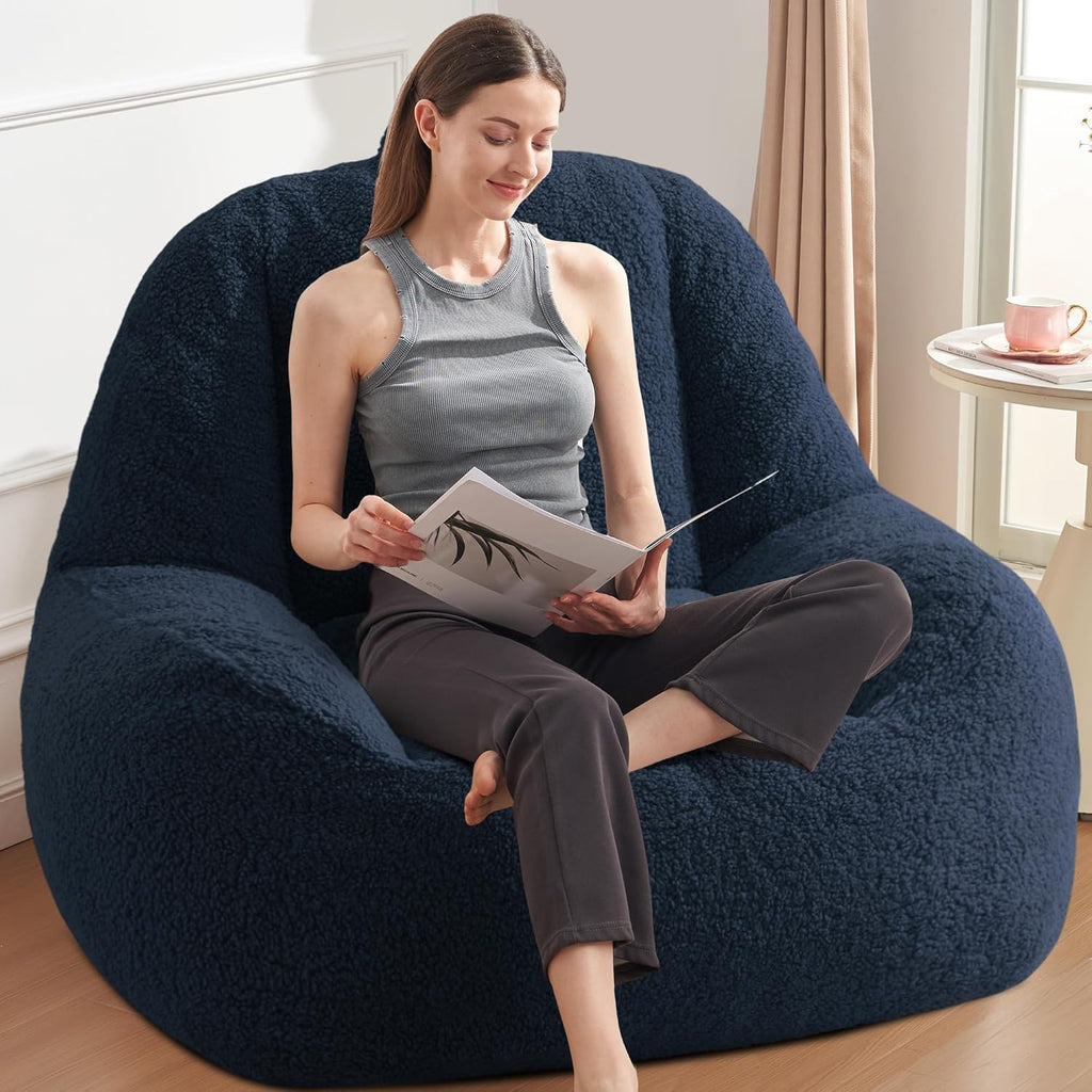 Homguava Bean Bag Chairs for Adults,Giant Beanbag Couch Adult Bean Bag Chair with Filler Included,Modern Lazy Sofa Comfy Chair for Living Room(Blue)