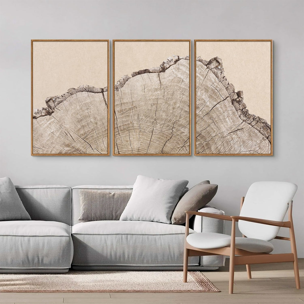 SIGNINART Large Tree Ring Framed Canvas Wall Art Set, Rustic Beige Wooden Wall Decor, Neutral Nature Wood Stump Artwork, Modern Art Prints for Bedroom Living Room Office 24"x36"x3