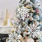 12pcs Large Christmas Snowflakes Decorations, 12" Big Plastic Glitter White Snowflake Ornaments for Winter Indoor Outdoor Christmas Tree Holiday Window Room Decor Craft Snowflakes